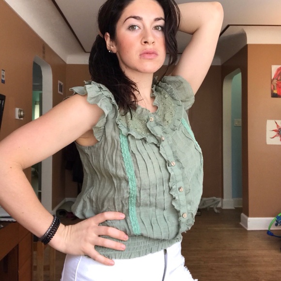 RUE 21 cottagecore moss green lace shirt - Picture 5 of 8